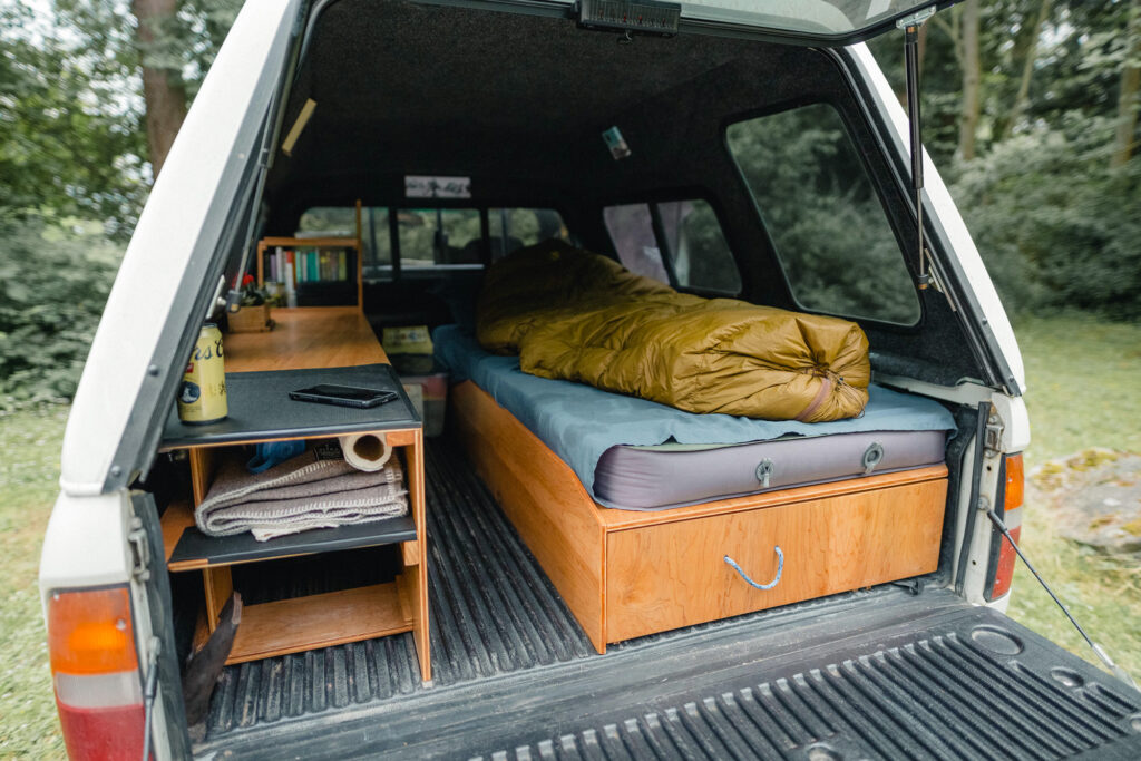 Sleep setup in a Toyota Tacoma