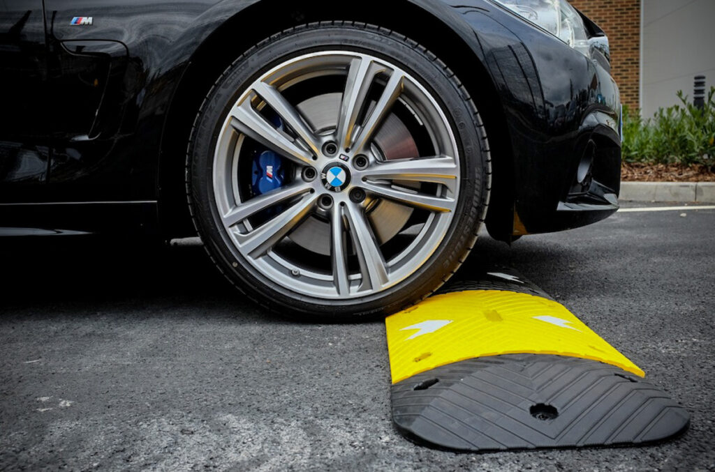 Lowered car before a speed bump